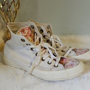 Converse Cream Floral High-Top Sneakers